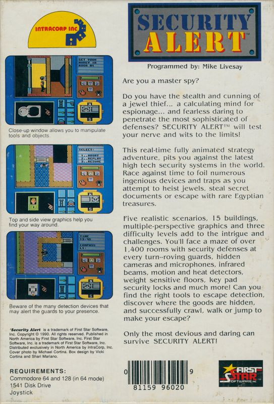 Back Cover for Security Alert (Commodore 64)