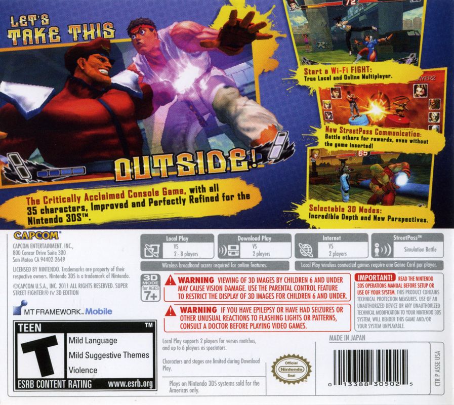 Other for Super Street Fighter IV (Nintendo 3DS): Keep Case - Back