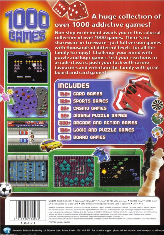 Back Cover for 1000 Games (Windows)