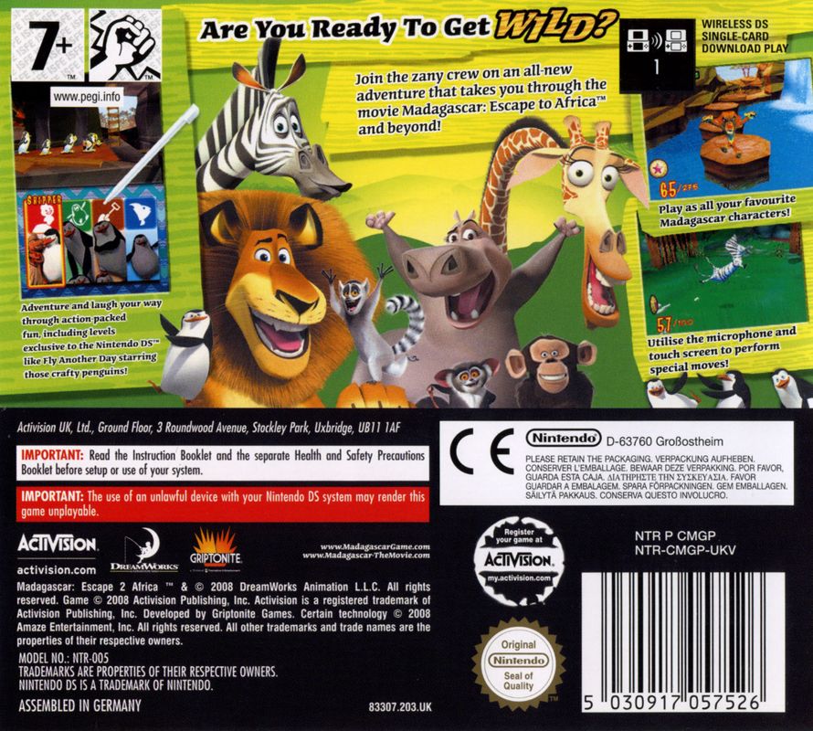 Back Cover for Madagascar: Escape 2 Africa (Nintendo DS)