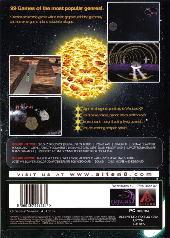 Back Cover for 99 Action & Arcade (Windows)