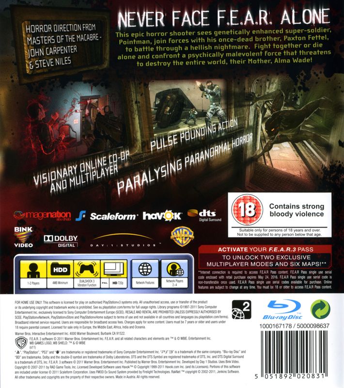 Back Cover for F.3.A.R. (PlayStation 3)