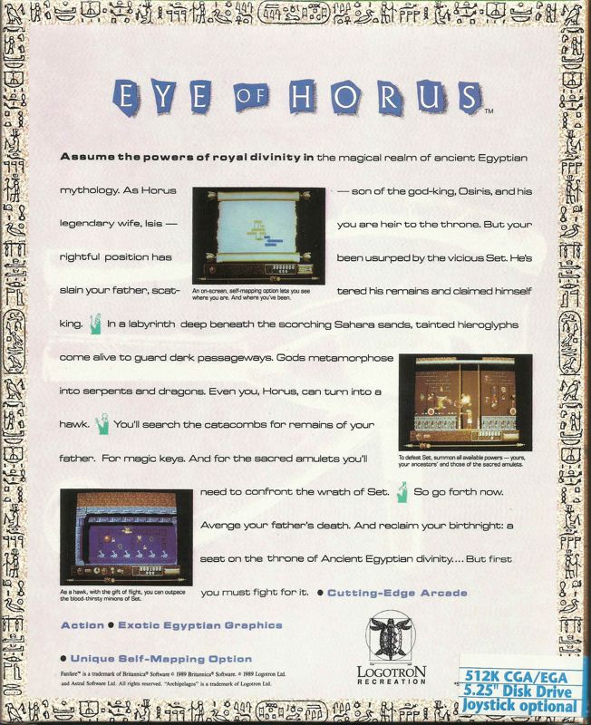Back Cover for Eye of Horus (DOS) (Original release without Tandy support)