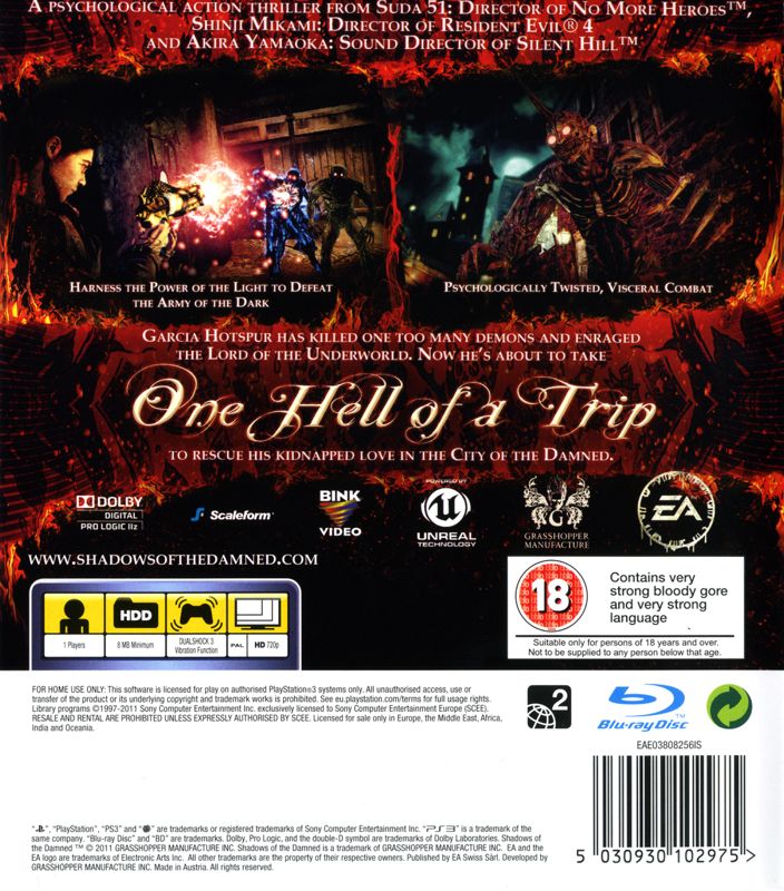 Back Cover for Shadows of the Damned (PlayStation 3)