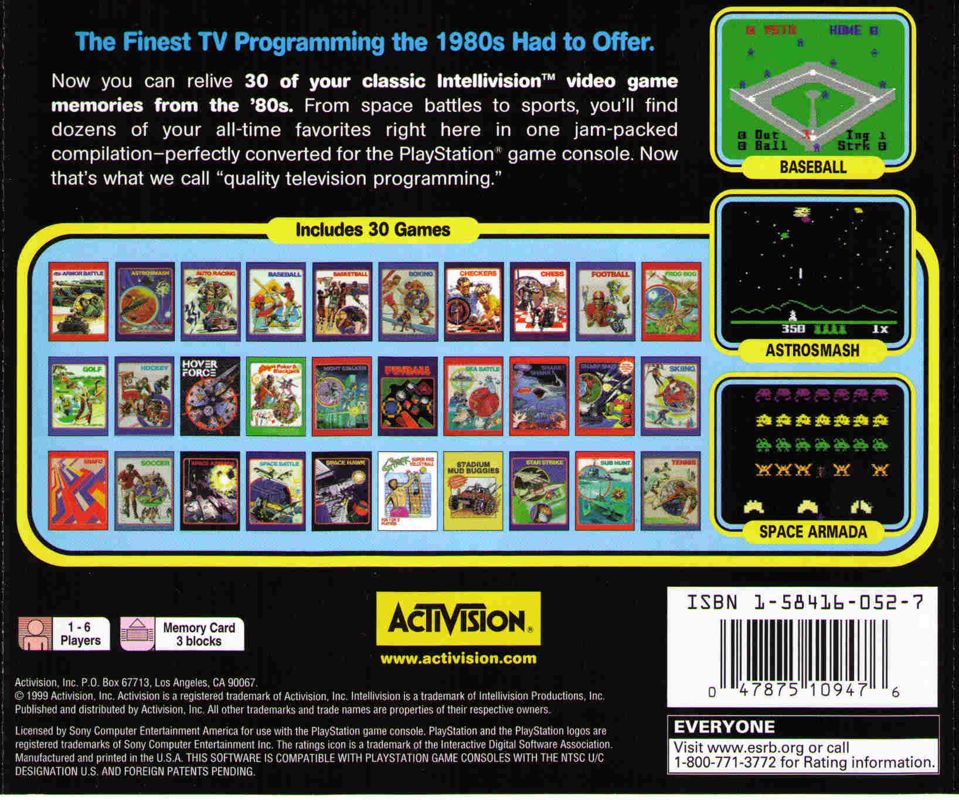 Back Cover for A Collection of Classic Games from the Intellivision (PlayStation)