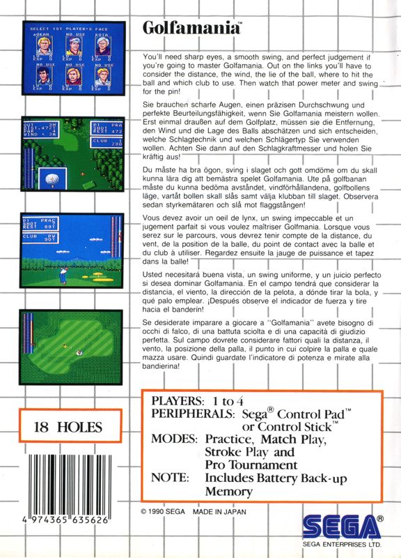 Back Cover for Golfamania (SEGA Master System)