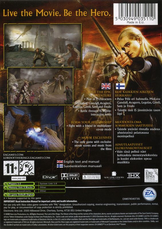 Back Cover for The Lord of the Rings: The Return of the King (Xbox)