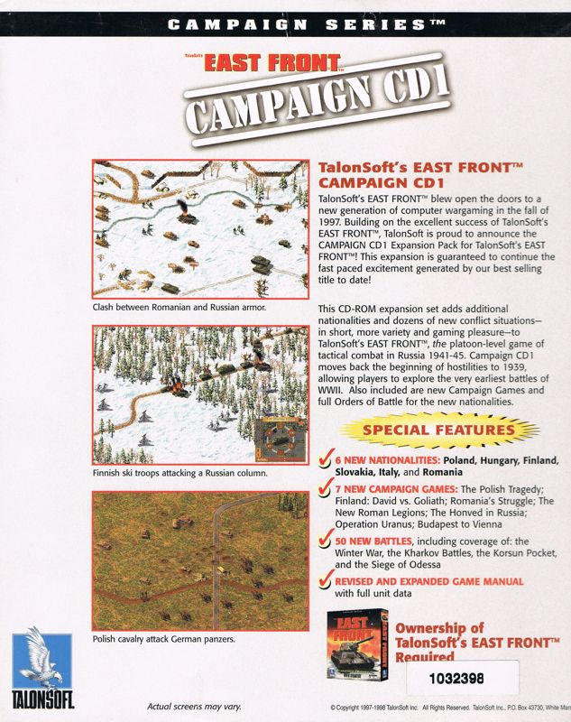 Back Cover for TalonSoft's East Front: Campaign CD 1 (Windows)