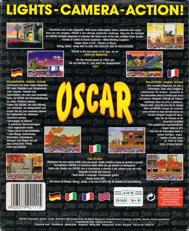 Back Cover for Oscar (DOS) (UK Golden Zone Release)