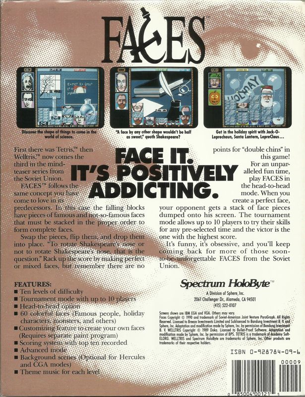 Back Cover for Faces ...tris III (DOS) (Dual media release)