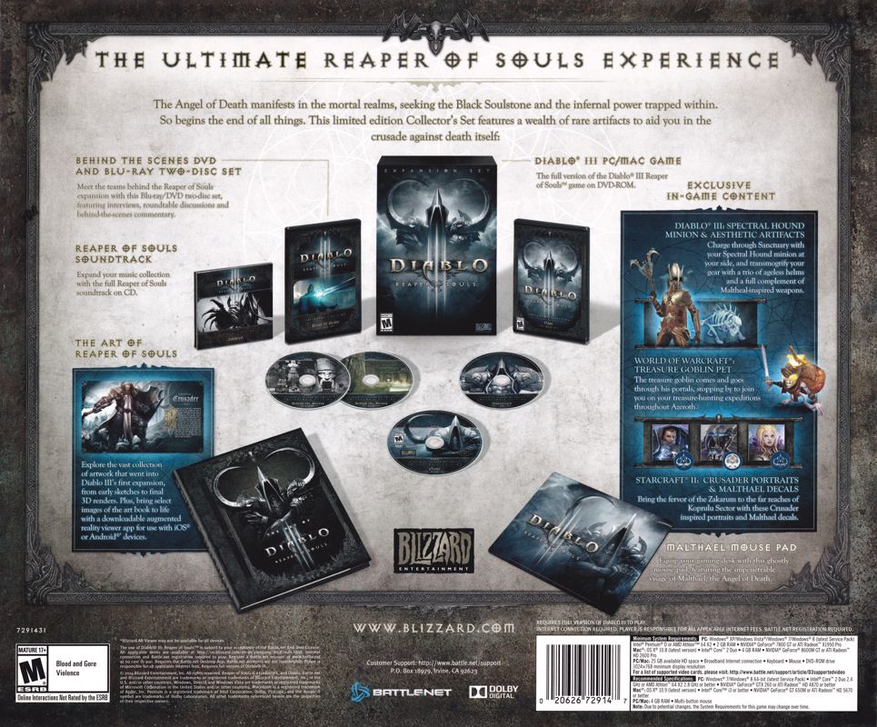 Back Cover for Diablo III: Reaper of Souls (Collector's Edition) (Macintosh and Windows)