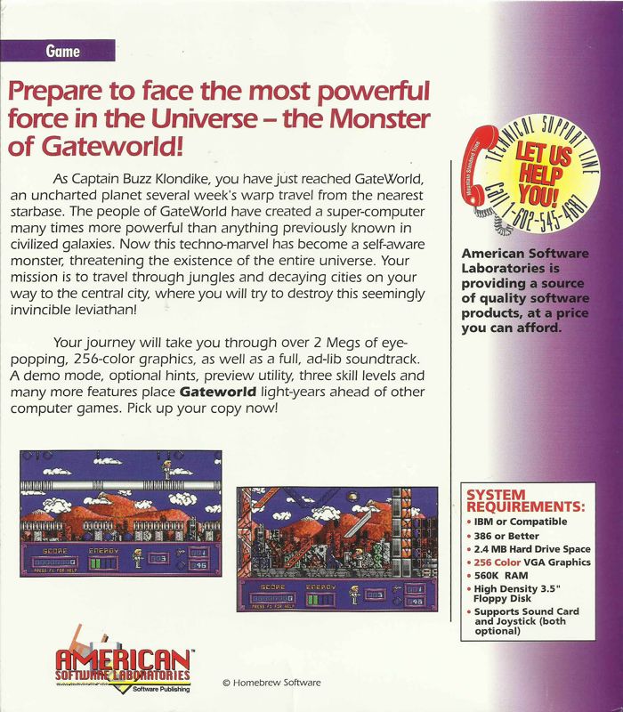 Back Cover for Gateworld: The Home Planet (DOS) (3.5" release)