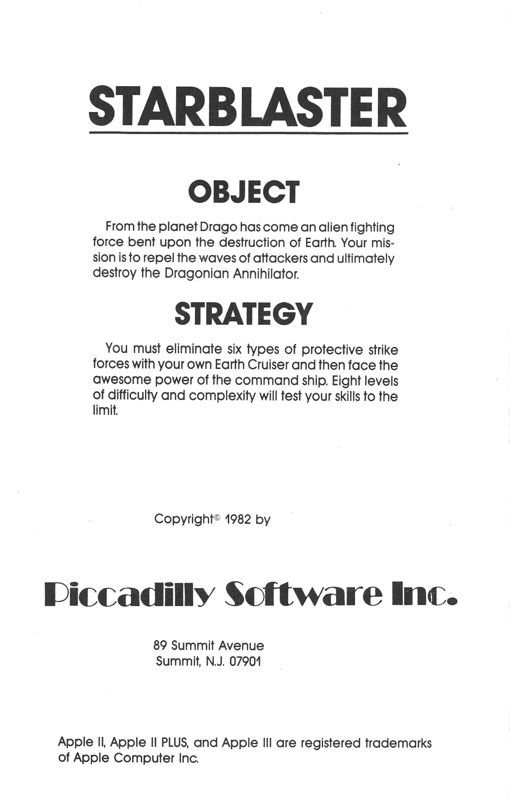 Back Cover for Star Blaster (Apple II)