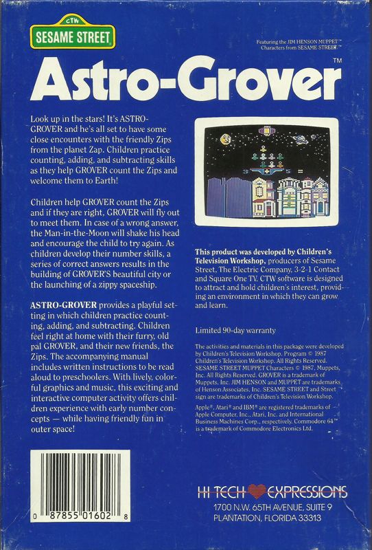 Back Cover for Astro-Grover (DOS) (5.25" release with poster)