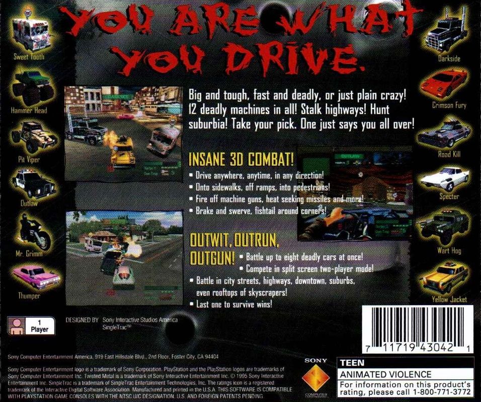 Back Cover for Twisted Metal (PlayStation)