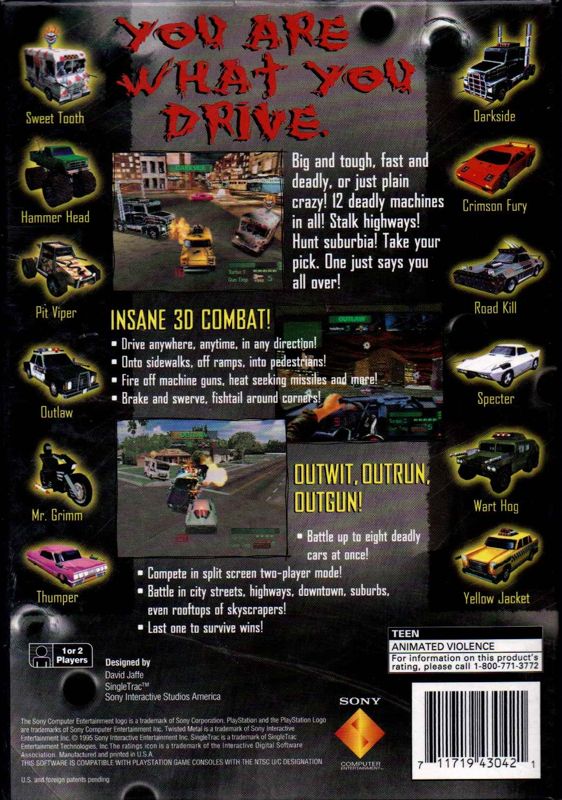 Back Cover for Twisted Metal (PlayStation)