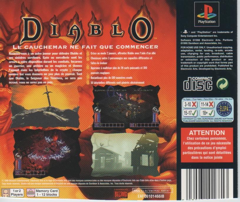 Back Cover for Diablo (PlayStation)