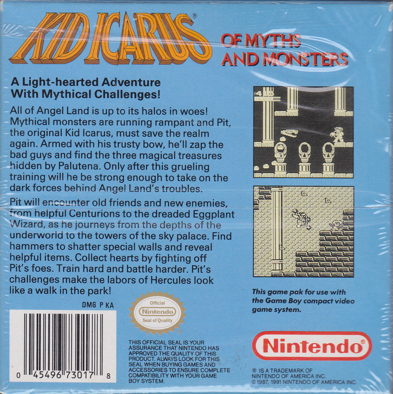 Back Cover for Kid Icarus: Of Myths and Monsters (Game Boy)