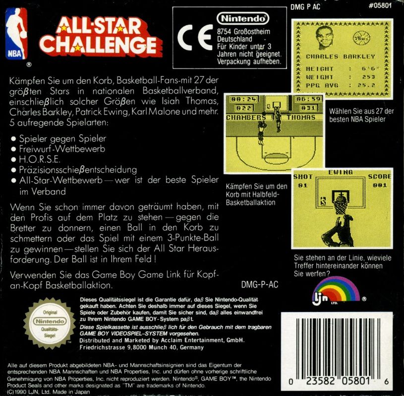 Back Cover for NBA All-Star Challenge (Game Boy)
