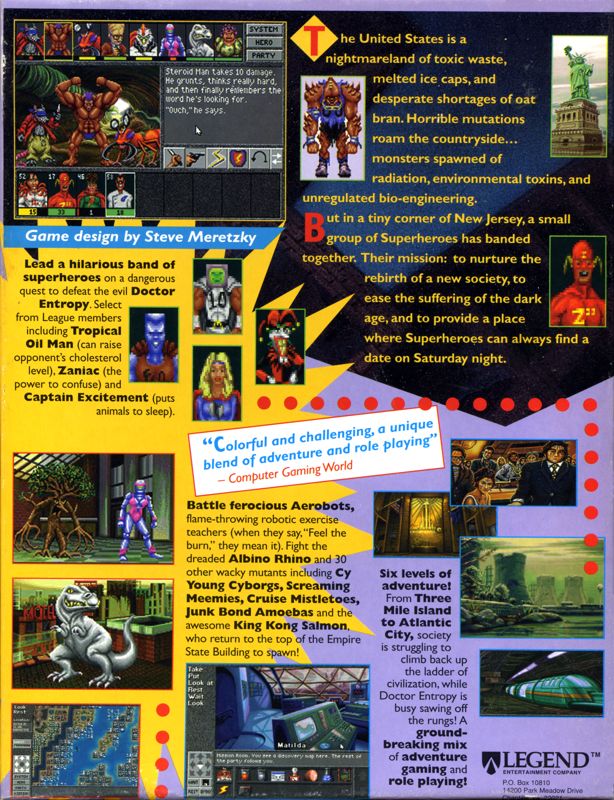 Back Cover for Superhero League of Hoboken (DOS) (3.5" Floppy Disk release)