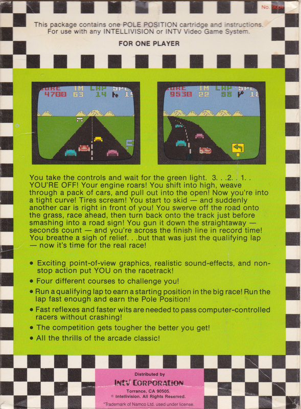 Back Cover for Pole Position (Intellivision)