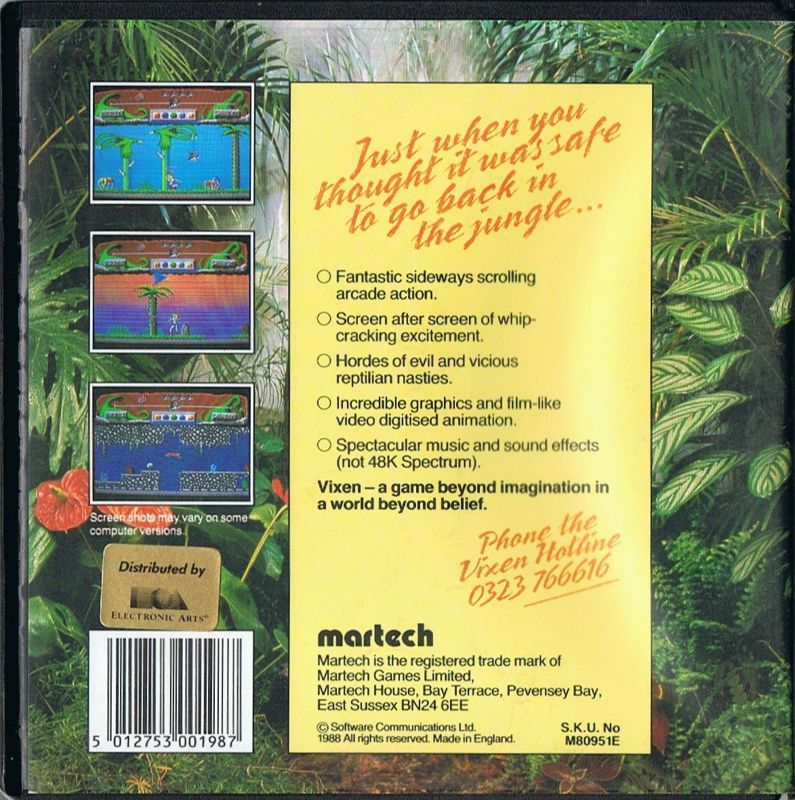 Back Cover for Vixen (DOS): 5.25" floppy disk keep case