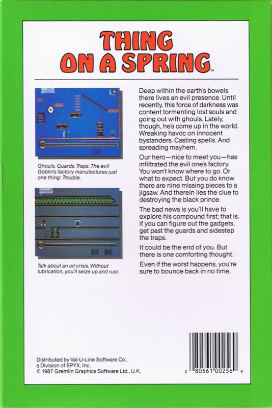 Back Cover for Thing on a Spring (Commodore 64)