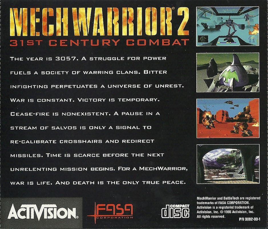 Back Cover for MechWarrior 2: 31st Century Combat (DOS)