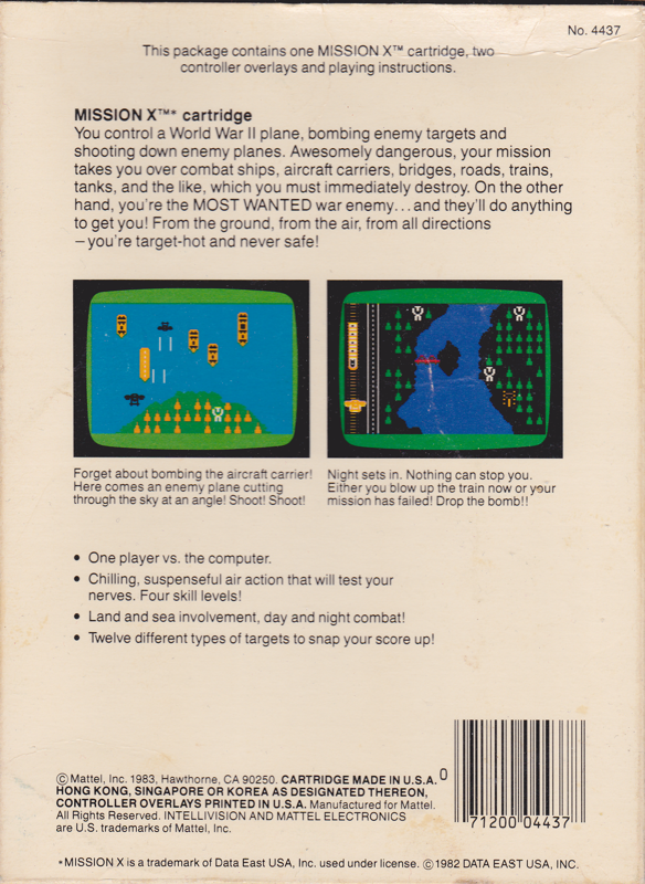 Back Cover for Mission X (Intellivision) (Later release )
