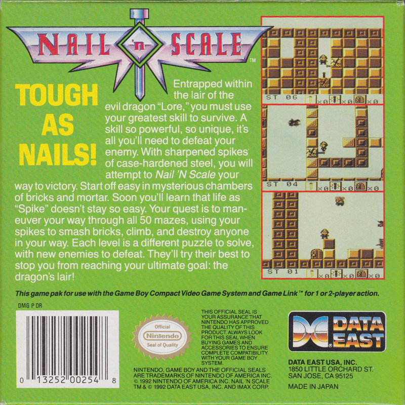 Back Cover for Nail 'n Scale (Game Boy)