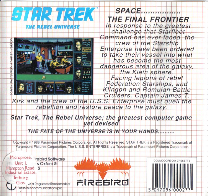 Back Cover for Star Trek: The Rebel Universe (Commodore 64)