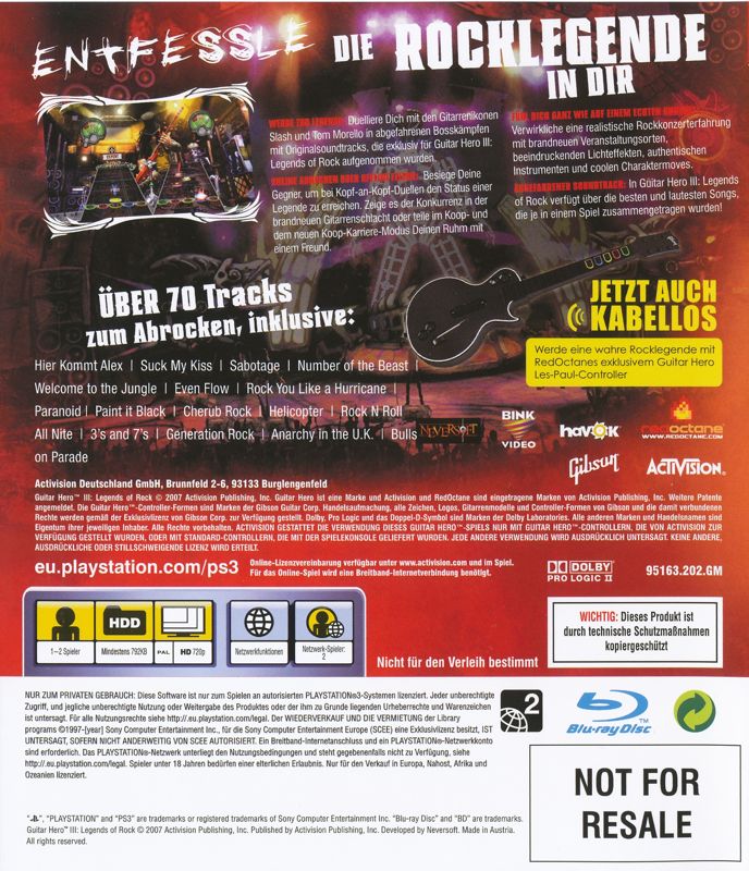 Other for Guitar Hero III: Legends of Rock (PlayStation 3) (Bundled w/guitar): Keep Case - Back