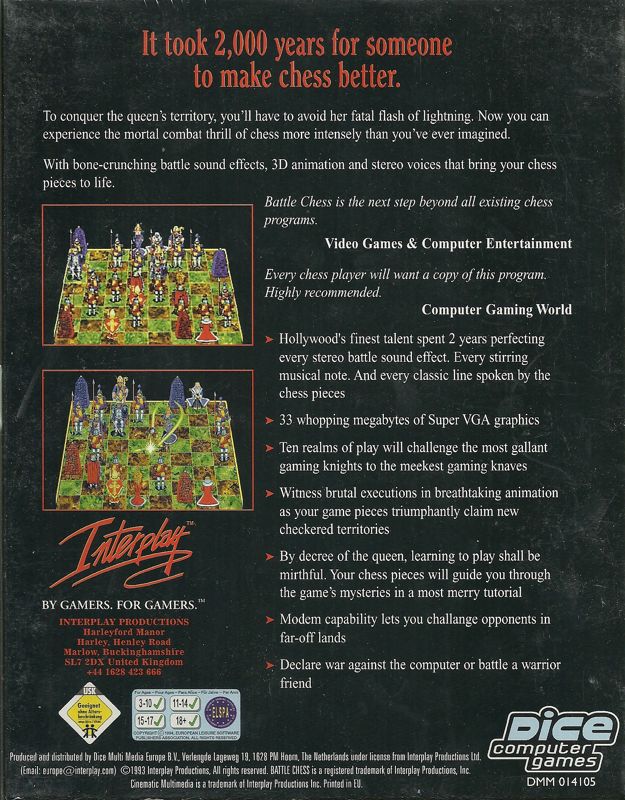Back Cover for Battle Chess (DOS)