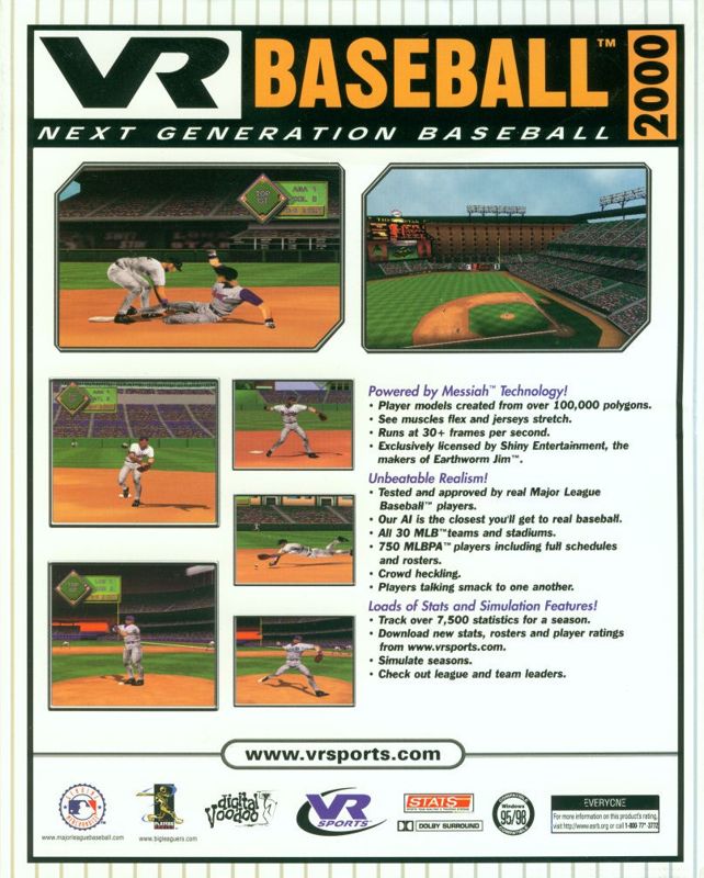 Back Cover for VR Baseball 2000 (Windows)