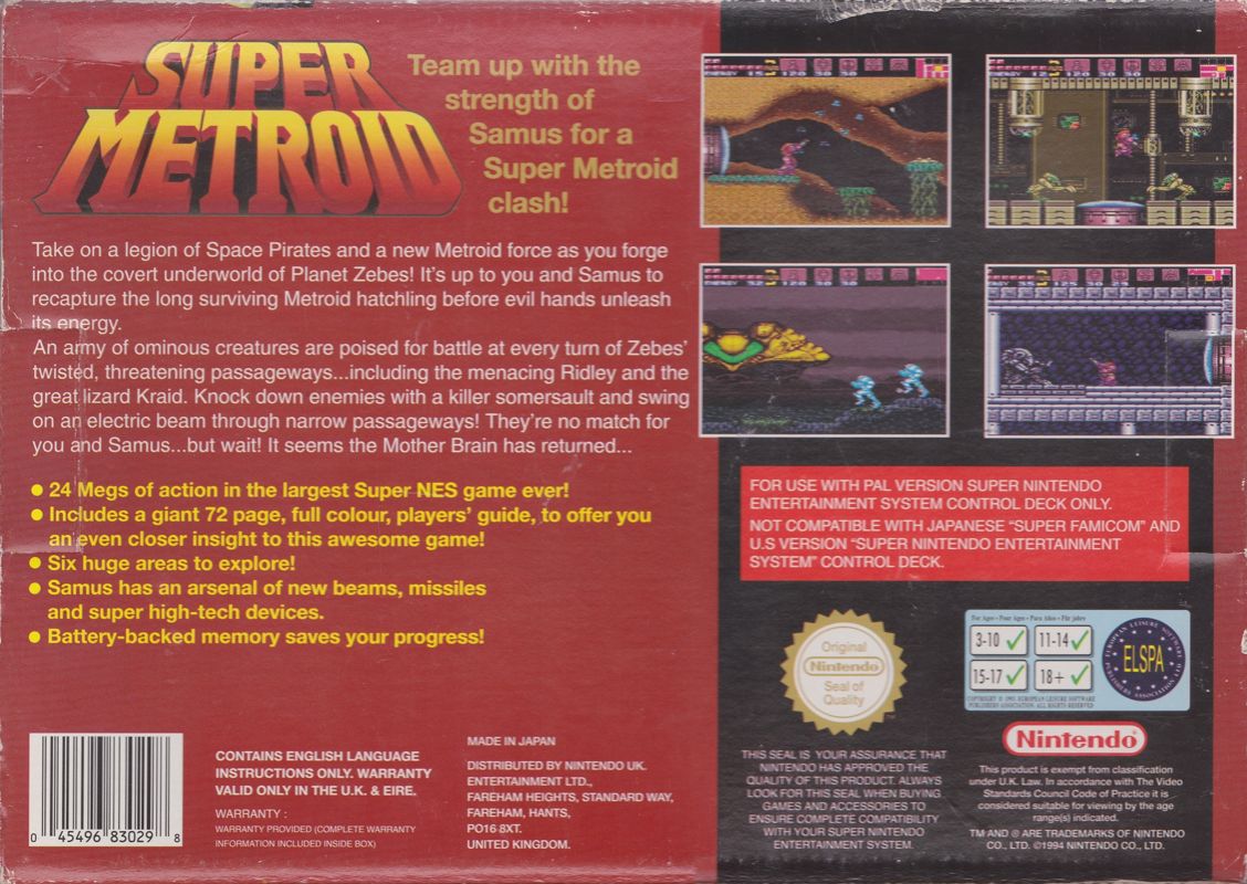 Back Cover for Super Metroid (SNES)