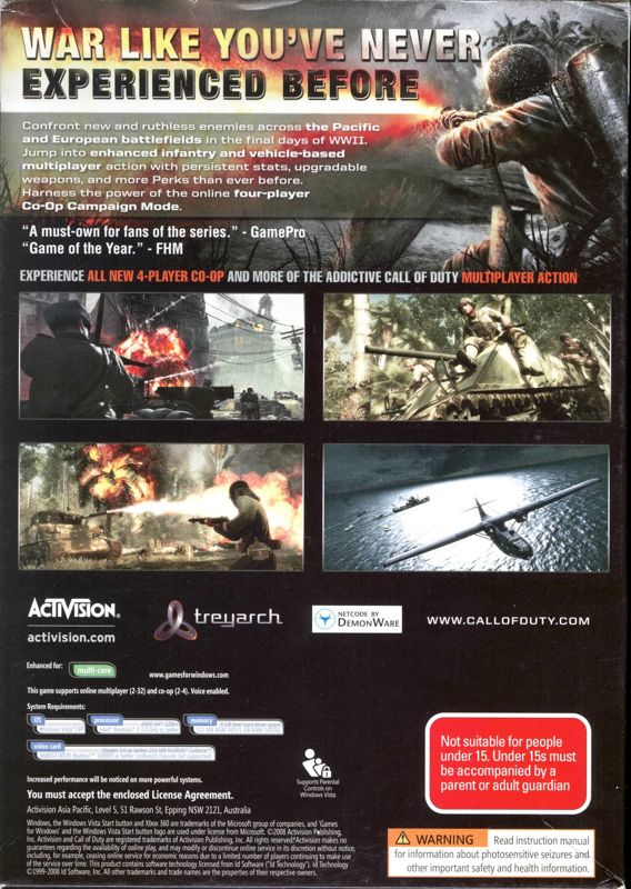 Back Cover for Call of Duty: World at War (Windows)
