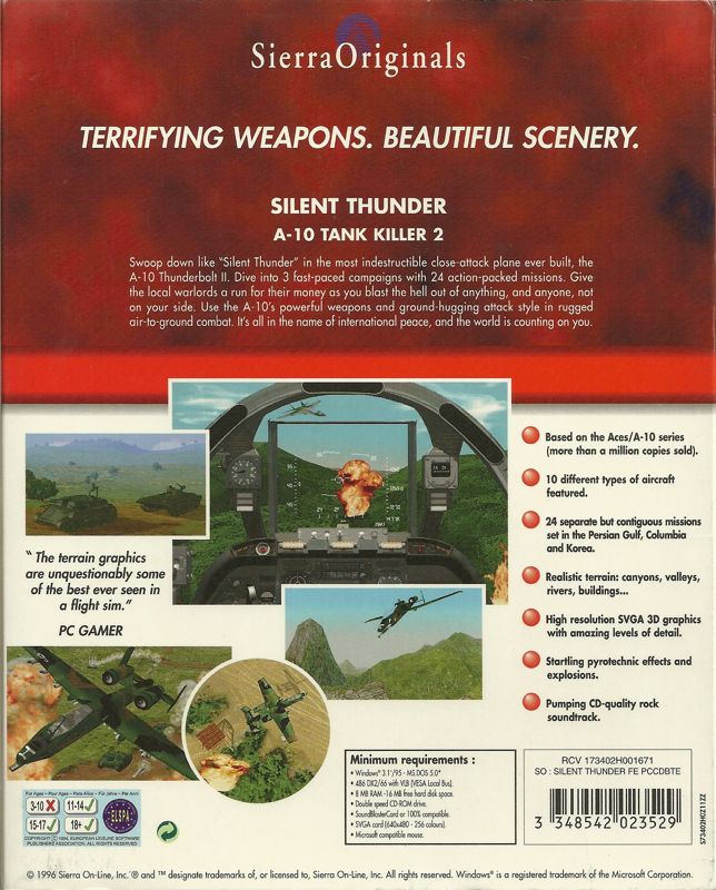 Back Cover for Silent Thunder: A-10 Tank Killer II (Windows 16-bit) (Sierra Originals release)