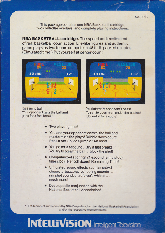 Back Cover for NBA Basketball (Intellivision)