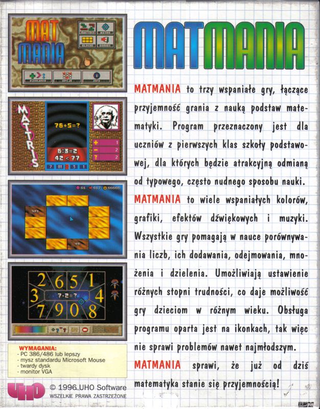 Back Cover for Matmania (DOS) (3.5" disk release)
