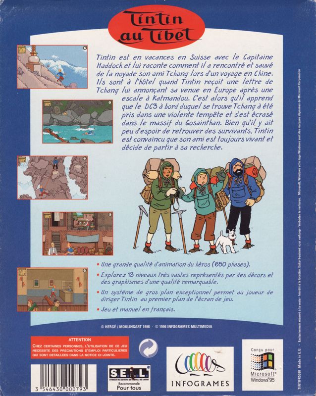 Back Cover for Tintin in Tibet (DOS and Windows)