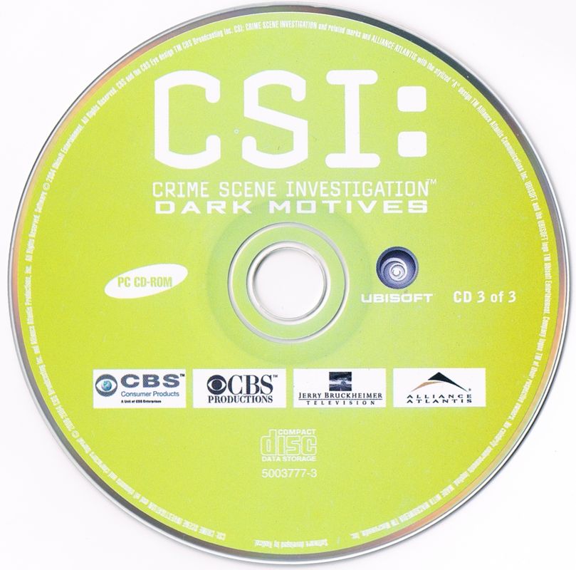Media for CSI: Crime Scene Investigation - Dark Motives (Windows) (Ubisoft eXclusive release): CD 3/3