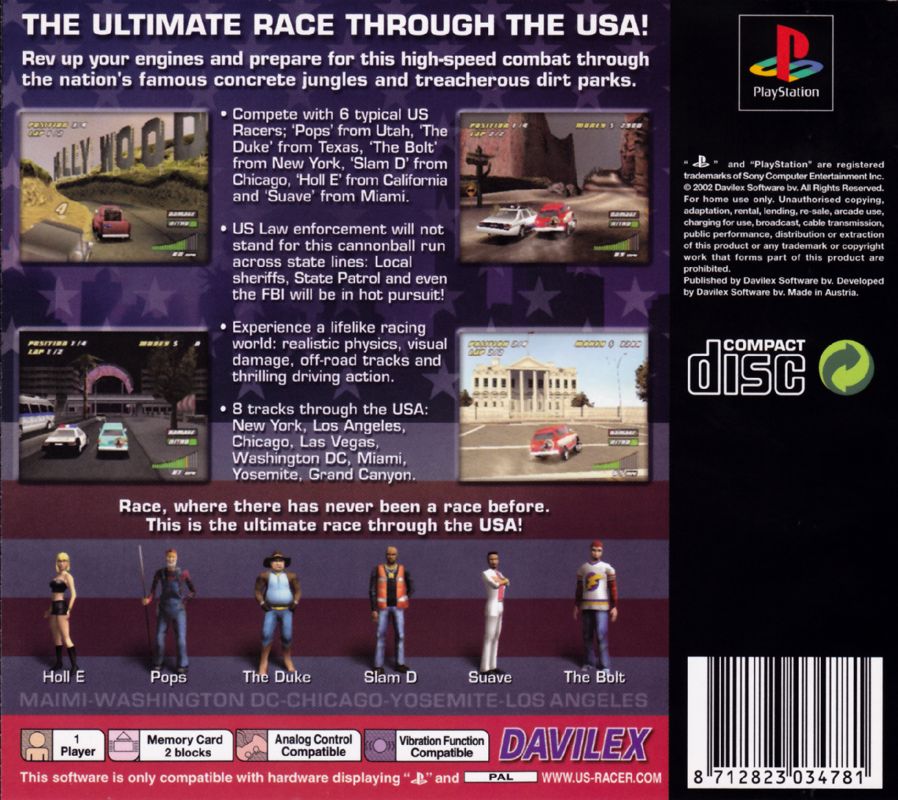 Back Cover for US Racer (PlayStation)