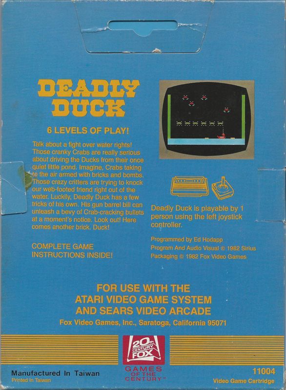 Back Cover for Deadly Duck (Atari 2600)