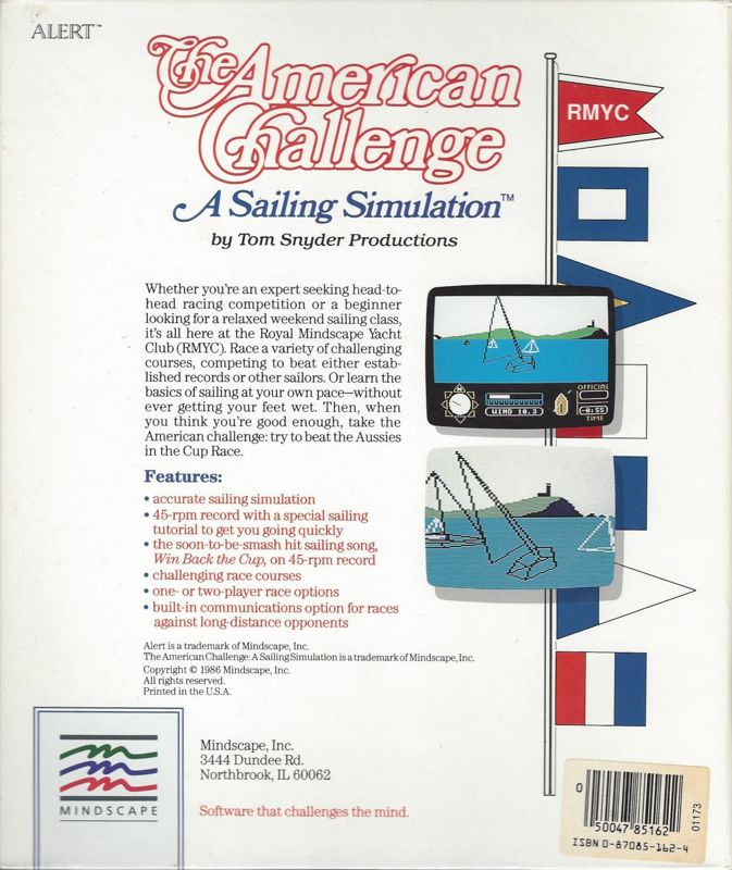 Back Cover for The American Challenge: A Sailing Simulation (Apple II and DOS)