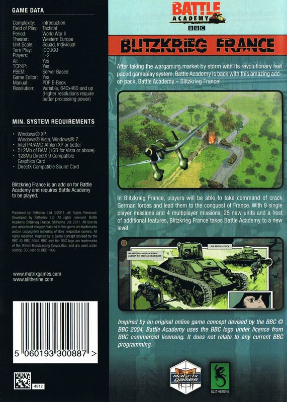 Back Cover for Battlefield Academy: Blitzkrieg France (Windows)