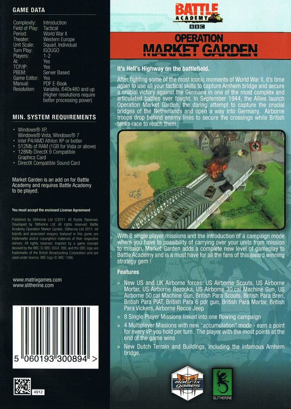 Back Cover for Battle Academy: Operation Market Garden (Windows)