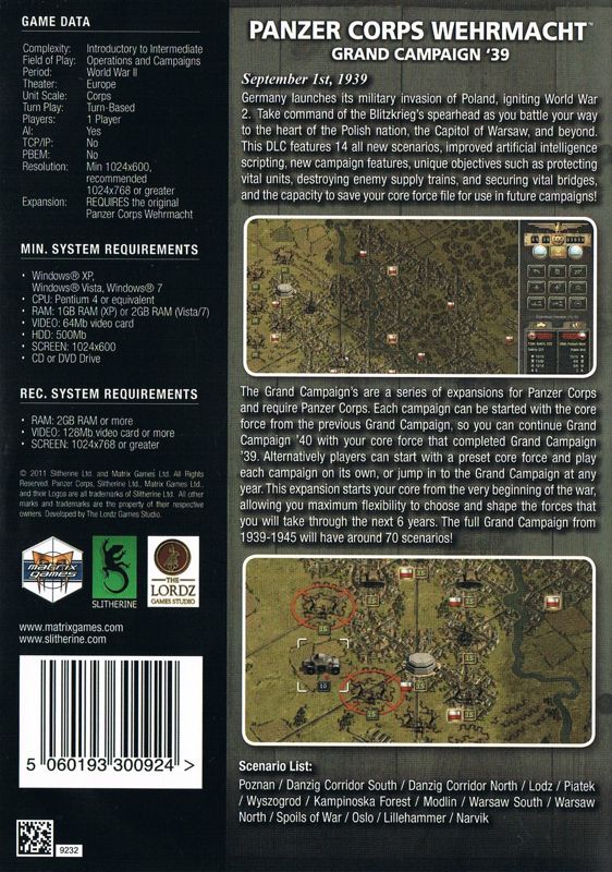 Back Cover for Panzer Corps: Grand Campaign '39 (Windows)