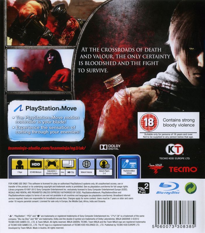 Back Cover for Ninja Gaiden 3 (PlayStation 3)