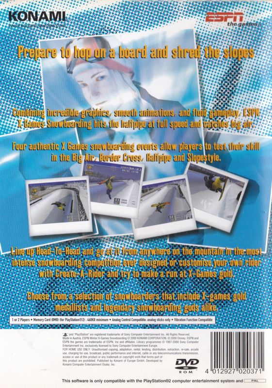 Back Cover for ESPN Winter X Games Snowboarding (PlayStation 2)