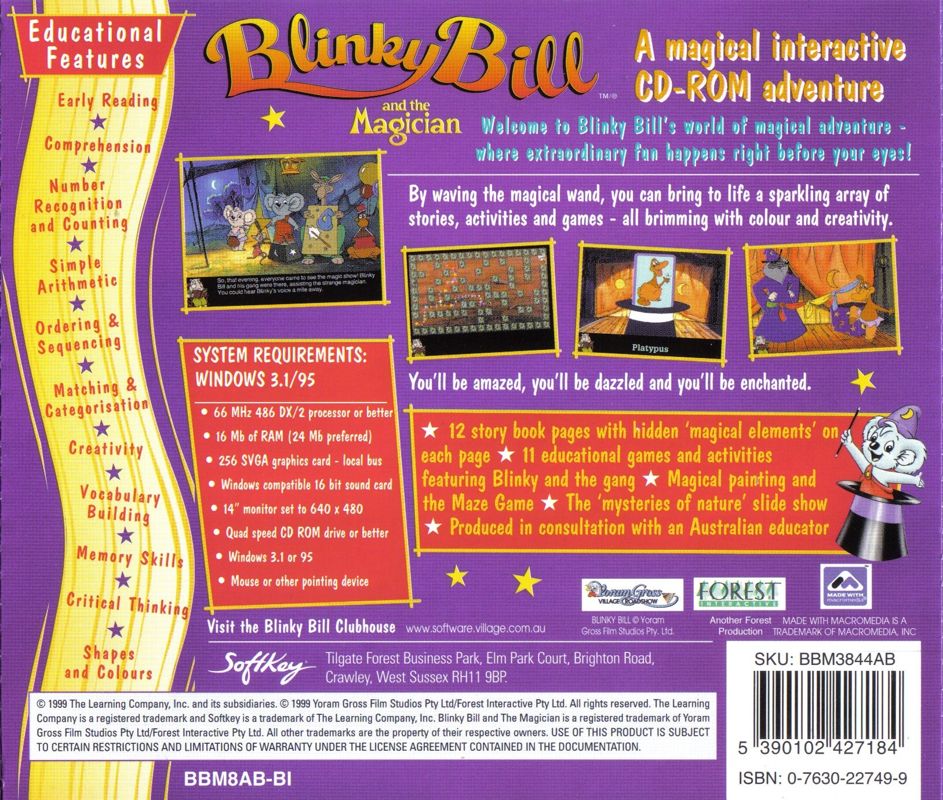 Back Cover for Blinky Bill and the Magician (Windows and Windows 3.x)